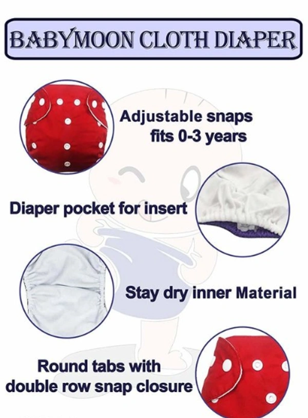 YOURCULL Washable Baby Diaper Premium Cloth Diaper Reusable, Adjustable Size, Waterproof, Pocket Cloth Diaper Nappie (Without Insert) (Pack of 5) -  Adjustable, Multicolor, Pack of 5